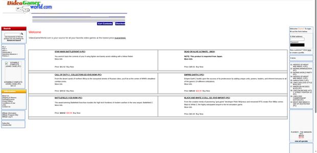 VideoGamerWorld.com storefront (archived 2005 snapshot)